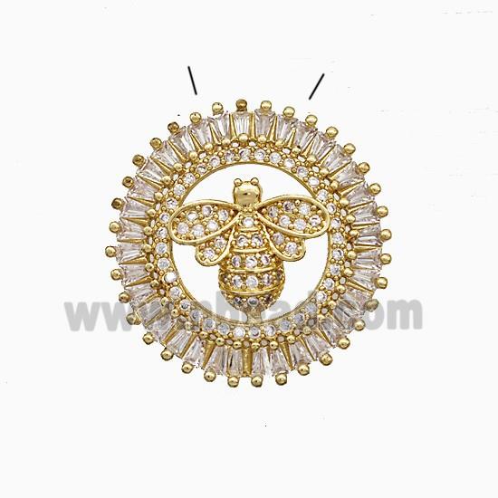 Copper Honeybee Pendant Pave Zirconia Circle Gold Plated