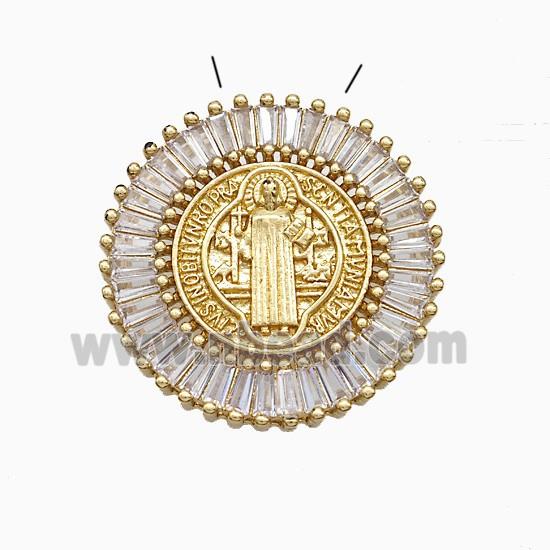 Copper Saint Jude Pendant Pave Zirconia Circle Gold Plated