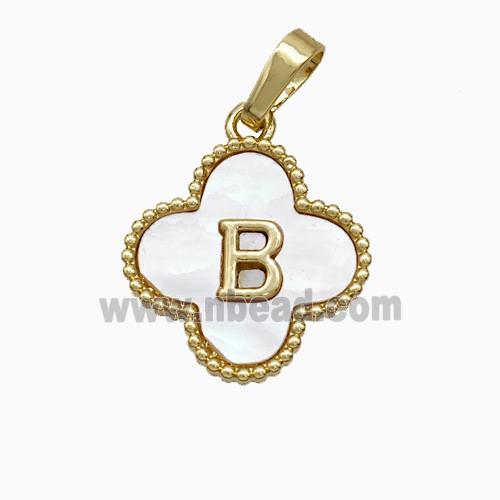 Copper Clover Pendant Pave Shell Letter-B 18K Gold Plated