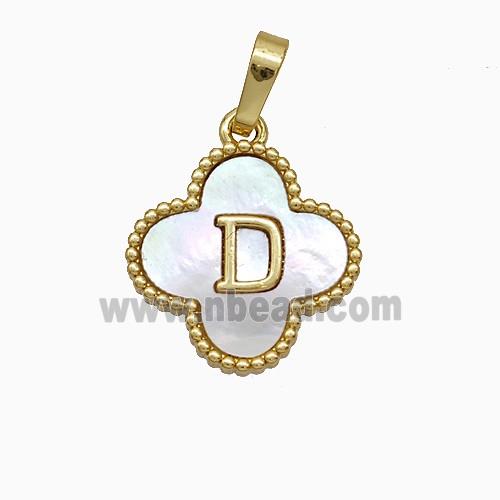 Copper Clover Pendant Pave Shell Letter-D 18K Gold Plated