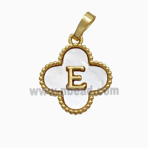 Copper Clover Pendant Pave Shell Letter-E 18K Gold Plated