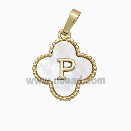 Copper Clover Pendant Pave Shell Letter-P 18K Gold Plated