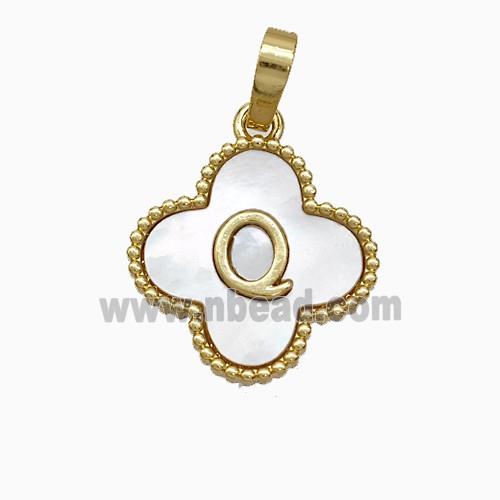 Copper Clover Pendant Pave Shell Letter-Q 18K Gold Plated