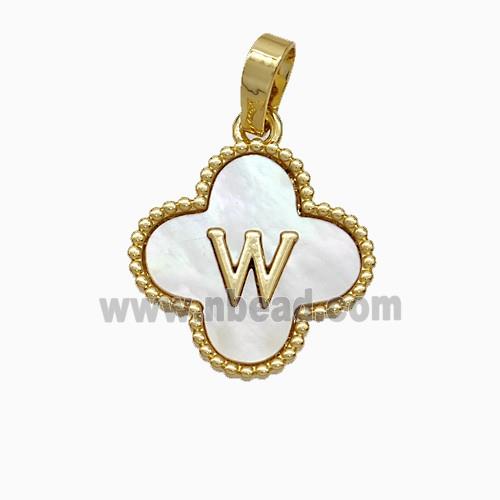 Copper Clover Pendant Pave Shell Letter-W 18K Gold Plated