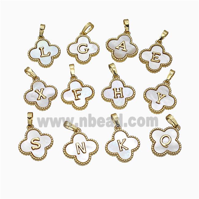 Copper Clover Alphabet Pendant Pave Shell 18K Gold Plated Mix Letters