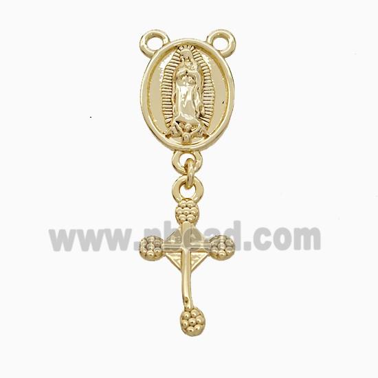 Copper Jesus Cross Pendant 2loops Gold Plated