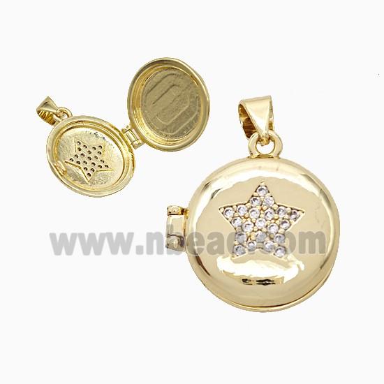 Copper Star Locket Pendant Pave Zirconia 18K Gold Plated