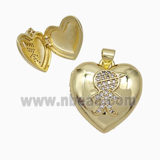 Copper Boy Heart Locket Pendant Pave Zirconia 18K Gold Plated