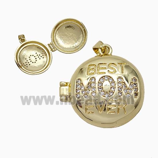 Copper MOM Locket Pendant Pave Zirconia Coin 18K Gold Plated