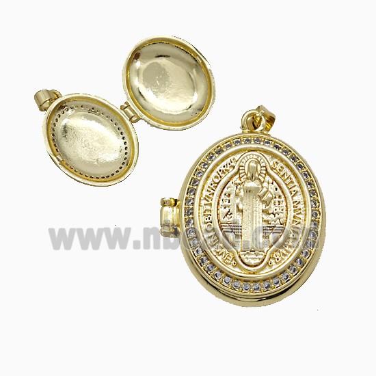 Copper Saint Jude Locket Pendant Pave Zirconia 18K Gold Plated