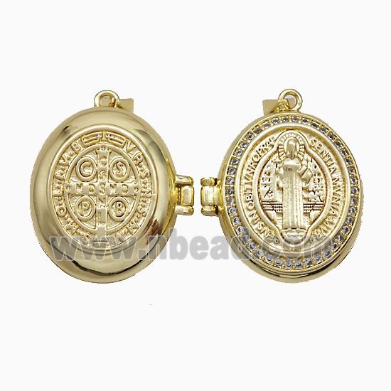 Copper Saint Jude Locket Pendant Pave Zirconia 18K Gold Plated