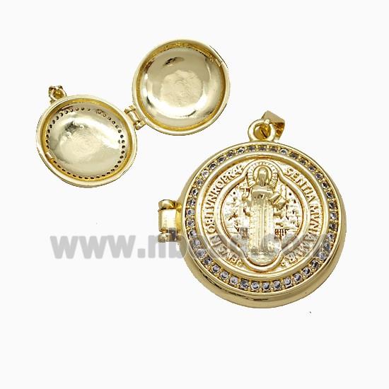 Copper Saint Jude Locket Pendant Pave Zirconia 18K Gold Plated