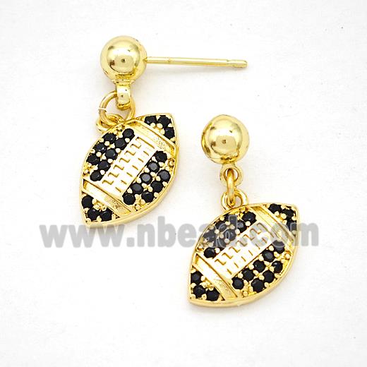 American Football Copper Stud Earrings Pave Zirconia Sports Gold Plated