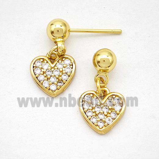 Copper Heart Stud Earrings Pave Zirconia Gold Plated
