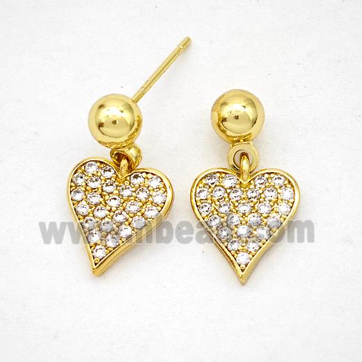 Copper Heart Stud Earrings Pave Zirconia Gold Plated
