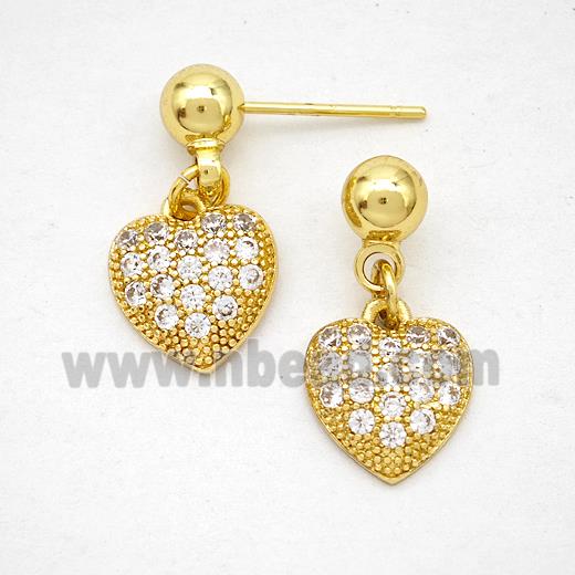 Copper Heart Stud Earrings Pave Zirconia Gold Plated