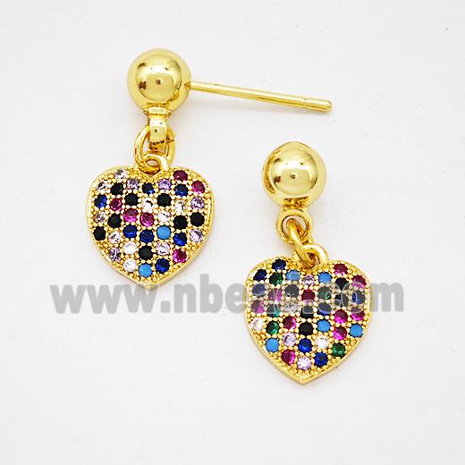 Copper Heart Stud Earrings Pave Zirconia Gold Plated