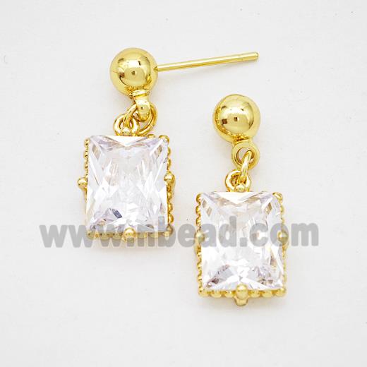 Copper Rectangle Stud Earrings Pave Crystal Glass Gold Plated