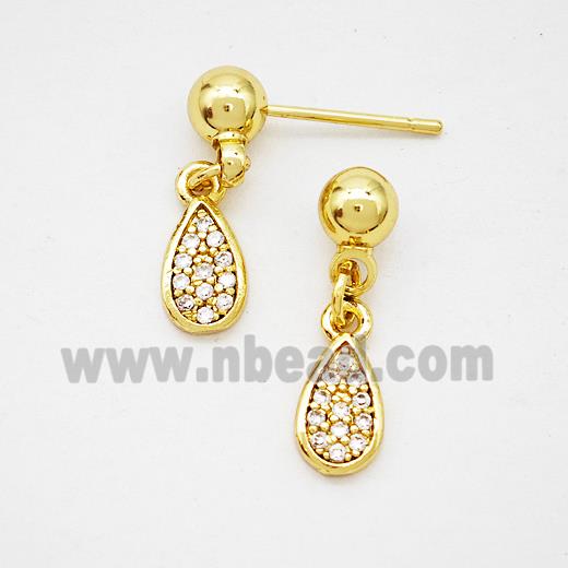 Copper Teardrop Stud Earrings Pave Zirconia Gold Plated