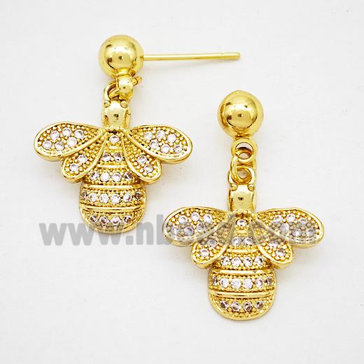Copper HoneyBee Stud Earrings Pave Zirconia Gold Plated