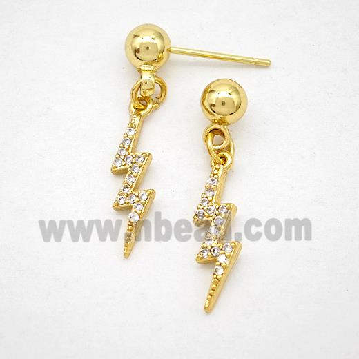 Copper Lightning Stud Earrings Pave Zirconia Gold Plated