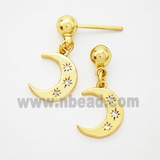 Copper Moon Stud Earrings Pave Zirconia Gold Plated