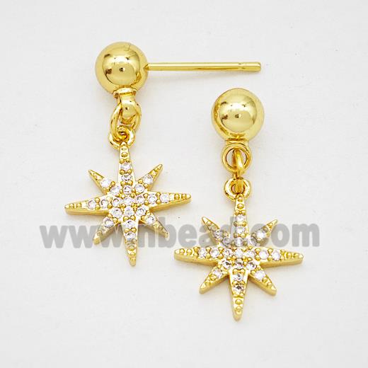 Copper Northstar Stud Earrings Pave Zirconia Gold Plated
