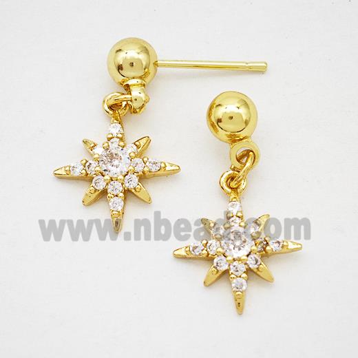 Copper Northstar Stud Earrings Pave Zirconia Gold Plated