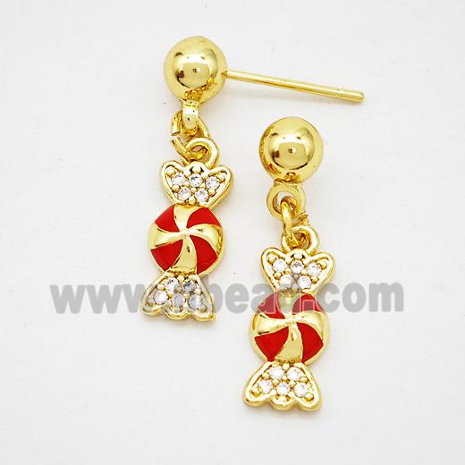 Copper Candy Stud Earrings Red Enamel Gold Plated