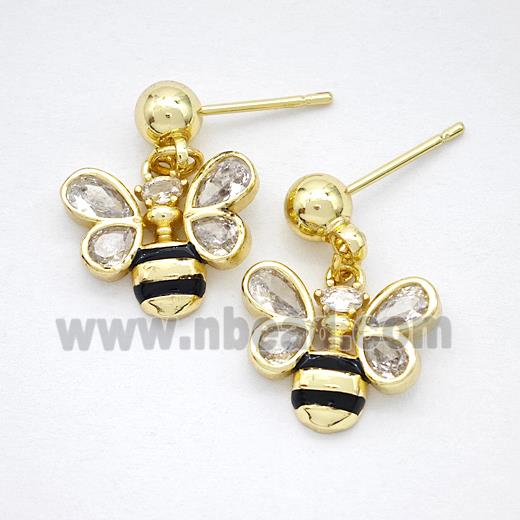 Copper Honeybee Stud Earrings Pave Zirconia Gold Plated