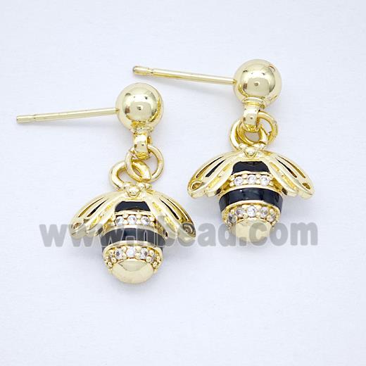 Copper Honeybee Stud Earrings Pave Zirconia Gold Plated