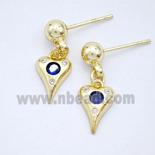 Copper Heart Stud Earrings Pave Zirconia Gold Plated