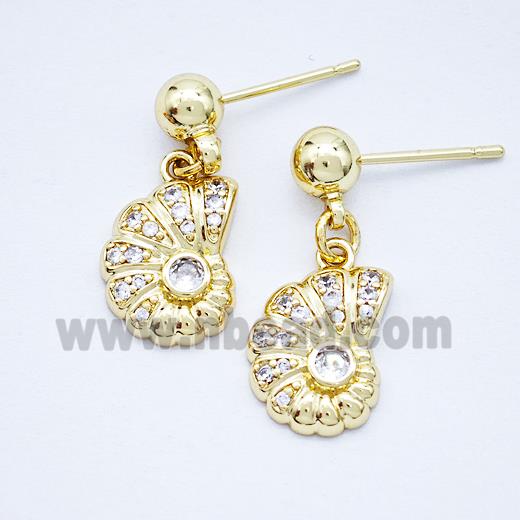 Copper Spiral Shell Stud Earrings Pave Zirconia Gold Plated