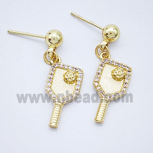 Copper Key Stud Earrings Pave Zirconia Gold Plated