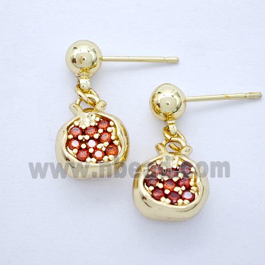 Copper Pomegranate Stud Earrings Pave Zirconia Gold Plated