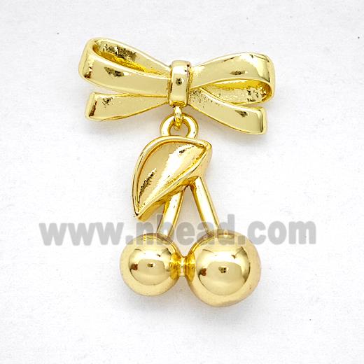 Copper Bowknot And Cherry Earrings Gold Plated