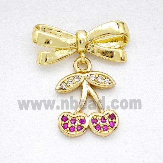 Copper Bowknot And Cherry Earrings Pave Zirconia Gold Plated