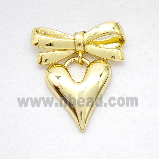 Copper Bowknot And Heart Earrings Gold Plated