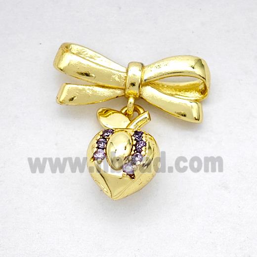Copper Bowknot And Cherry Earrings Pave Zirconia Gold Plated
