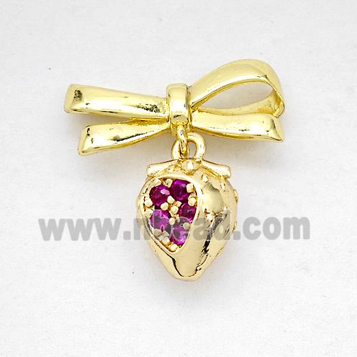 Copper Bowknot And Strawberry Earrings Pave Zirconia Gold Plated