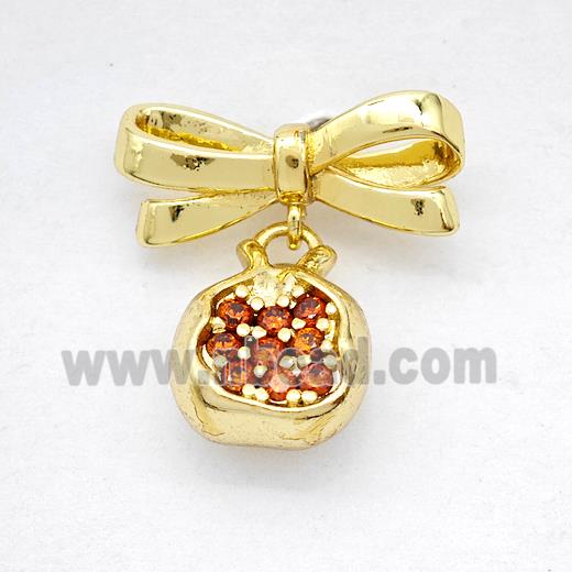 Copper Bowknot And Pomegranate Earrings Pave Zirconia Gold Plated