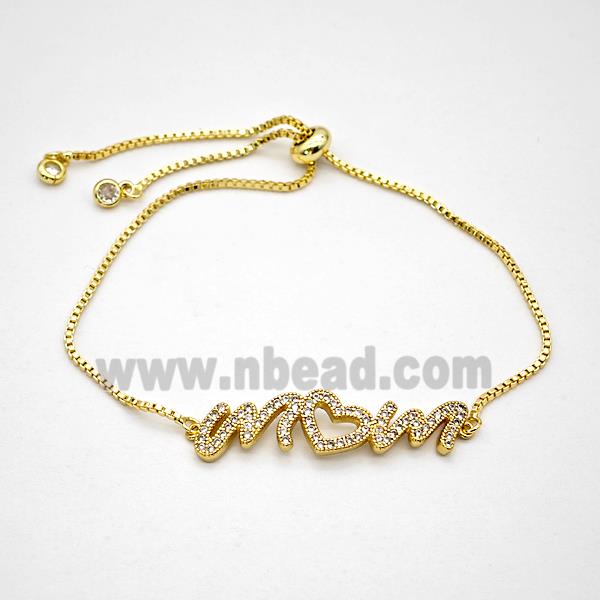 Copper MOM Bracelets Pave Zirconia Adjustable Gold Plated