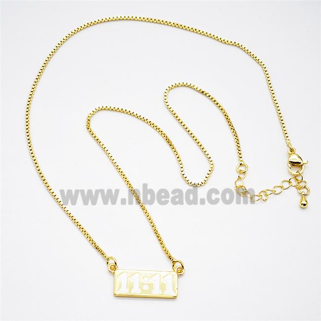 Copper Necklace Double Eleven Number 11 White Enamel Gold Plated