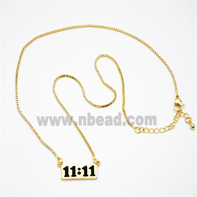 Copper Necklace Double Eleven Number 11 Black Enamel Gold Plated