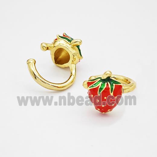 Copper Strawberry Clip Earrings Red Enamel Gold Plated