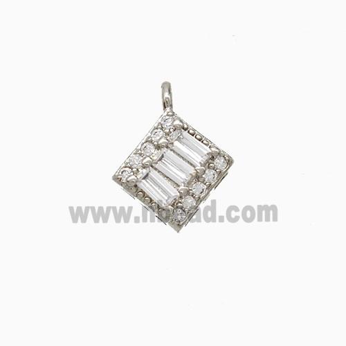 Copper Square Pendant Pave Zirconia Platinum Plated