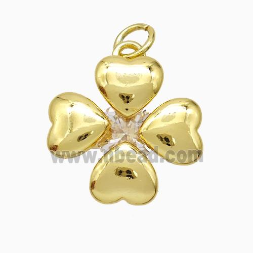 Copper Clover Pendant Pave Crystal Gold Plated