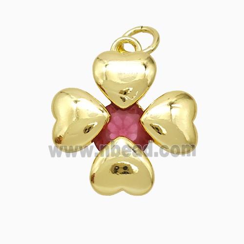 Copper Clover Pendant Pave Crystal Gold Plated
