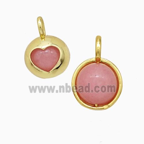Copper Pendant Pave Pink Dye Jade Heart Gold Plated