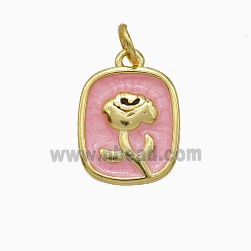 Copper Flower Pendant Pink Painted Gold Plated